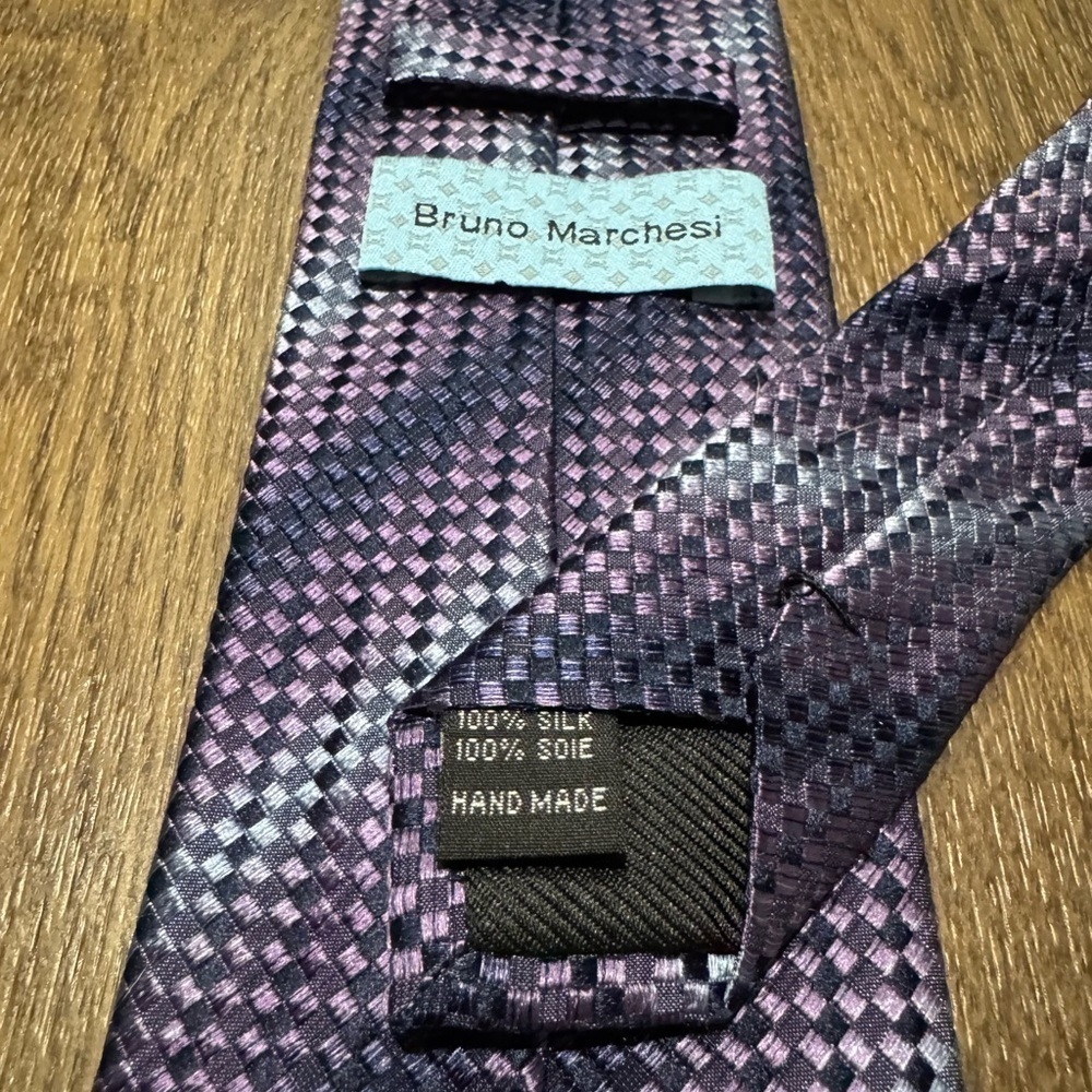 Bruno Marchesi 100% Silk Tie Hand Made Iridescent Purple Geometric - Picture 7 of 8